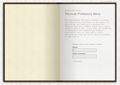 Alila Villas Soori Personal Preference Menu (PPM)