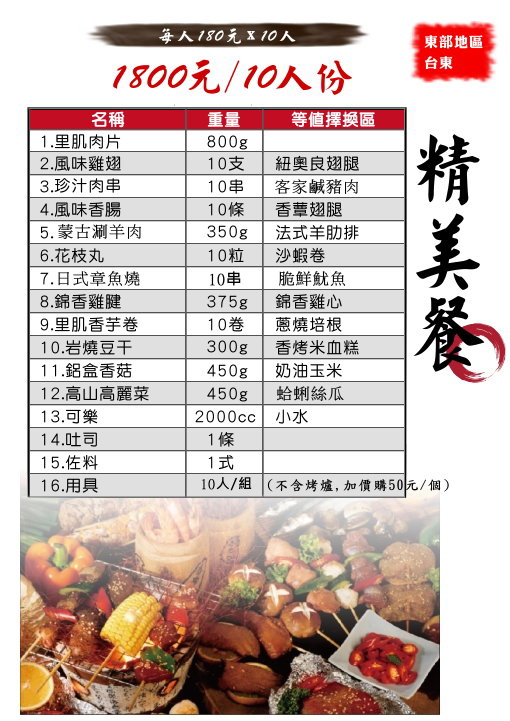 精美餐1800/10人份