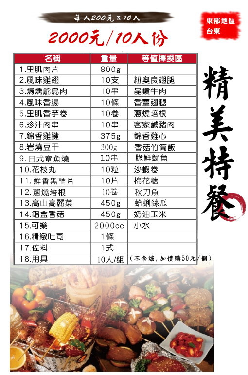 精美特餐2000/10人份