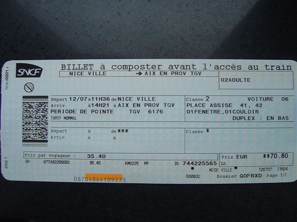 前往艾克斯．普羅旺斯的火車票