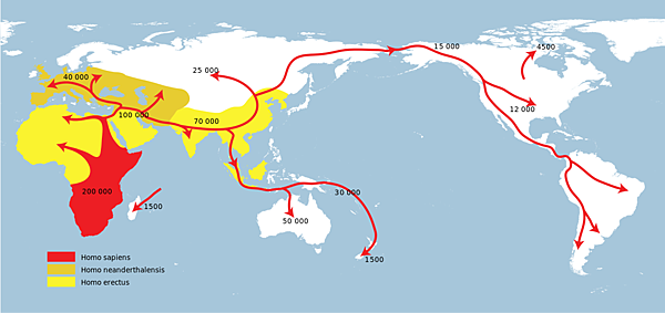 非洲起源說,現代智人遷徙