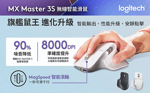 圖說04：Logitech MX Master 3S高規性能全面進化，靜音點擊且大幅升級DPI，打造高效極致體驗.jpg