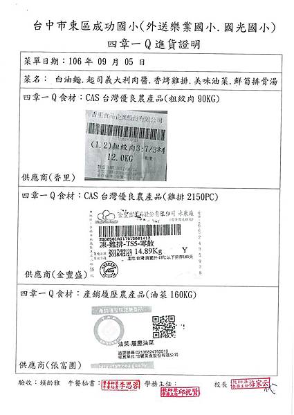 106.9.5-香里豬絞肉-CAS、金豐盛雞排-CAS、張富團油菜菜-產銷履歷(1)