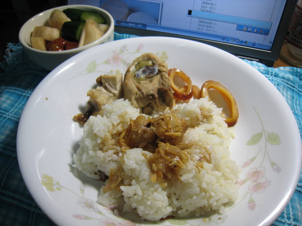 20091110-1-1 午餐，鵝油香蔥拌飯+涼菜