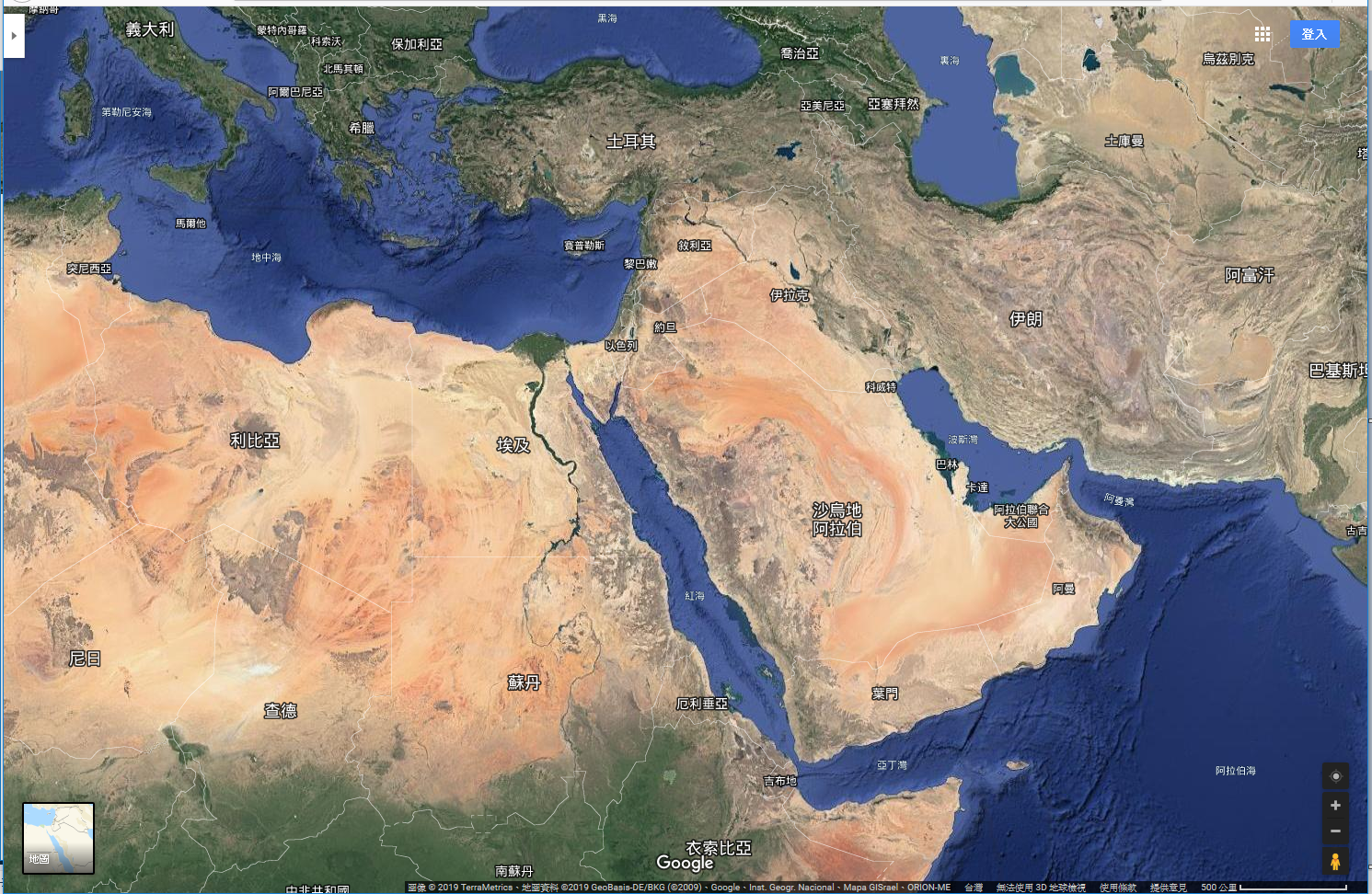 衛星地圖 沙漠-利比亞 埃及 沙烏地阿拉伯 以色列 約旦 敘利亞 伊拉克  高原-土耳其 衣索比亞 伊朗.png