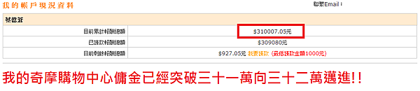 我的奇摩購物中心傭金已經突破三十一萬向三十二萬邁進!!.png