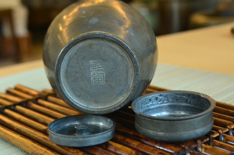 中國點銅老錫罐錫茶入純錫克,開門老件,僅此一件@ 鐵壺,老鐵壺,日本