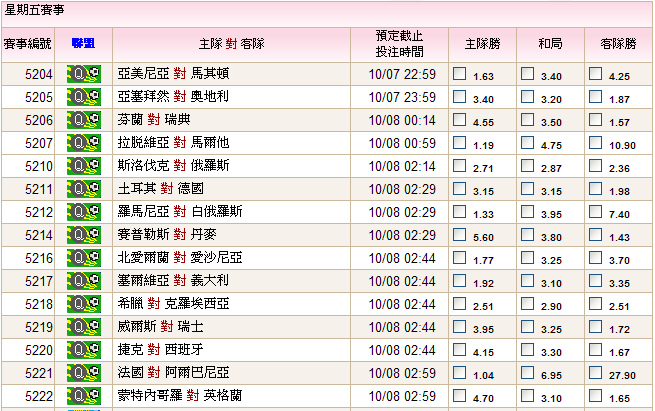 10.07賽事表