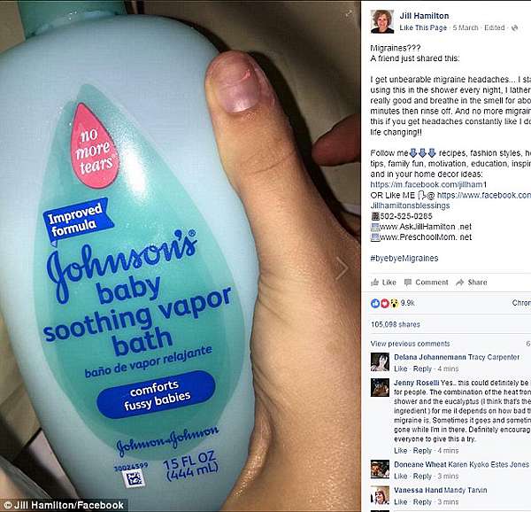 Johnson's baby soothing vapor bath cheap for migraines