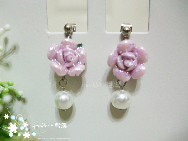 珠光粉紫玫瑰的典雅珍珠之夢‧耳環