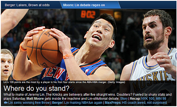 CBS SPORTS頭條 林書豪 Where do you stand? 2012.02.11