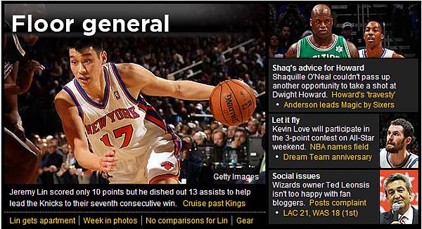 Yahoo!Sports頭條 林書豪 Floor general 2012.02.15