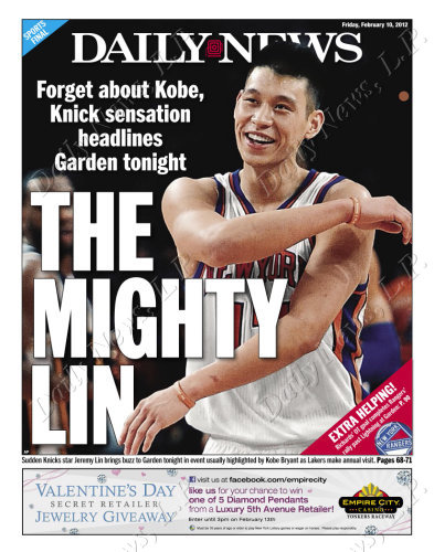 NY DailyNews 頭條 林書豪 THE MIGHTY LIN 2012.02.10