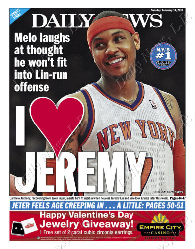 NY DailyNews 頭條 林書豪 I LOVE JEREMY 2012.02.14