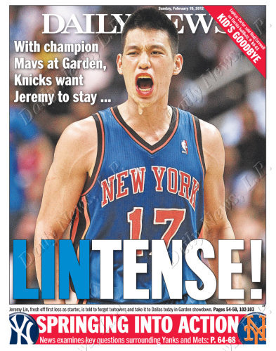 NY DailyNews 頭條 林書豪 LINTENSE 2012.02.19