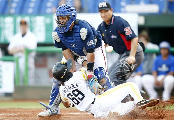 1125中華白方克偉觸殺不及日本隊牧原大成滑回本壘得分