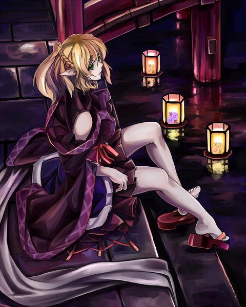 p631422_blonde_hair fullerene_(pixiv) geta green_eyes mizuhashi_parsee pointy_ears short_hair solo touhou.JPG