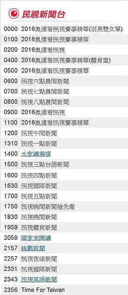 2016奧運看民視8/11(四)節目表直播轉播賽程民視新聞台 811