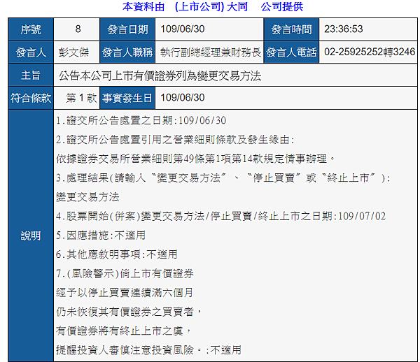 大同變更交易方法