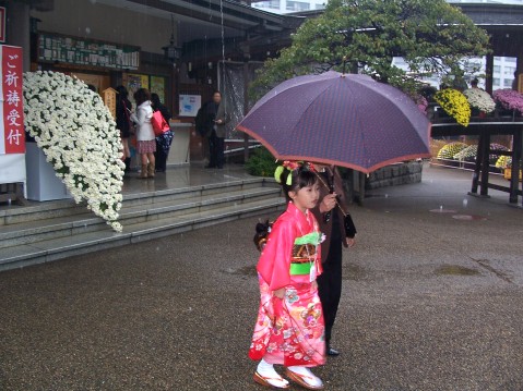 到神社參拜的小女孩