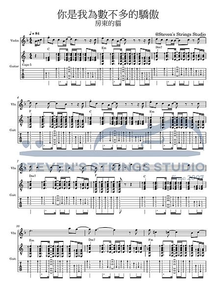 [小提琴譜 吉他譜]你是我為數不多的驕傲 - 房東的貓