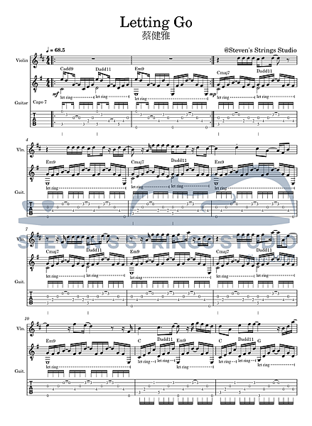 [小提琴譜 吉他譜]Letting Go - 蔡健雅
