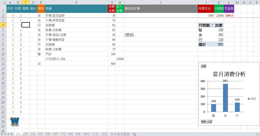 電子記帳 Excel 免費下載 多功能全年自動消費與分析 (2023年持續更新)1