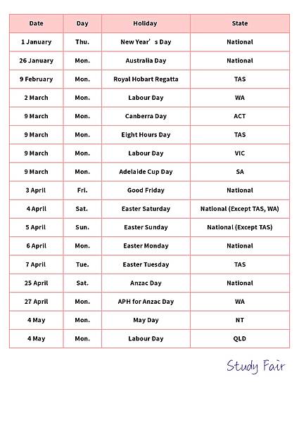 [2026年] 澳洲國定假日表
