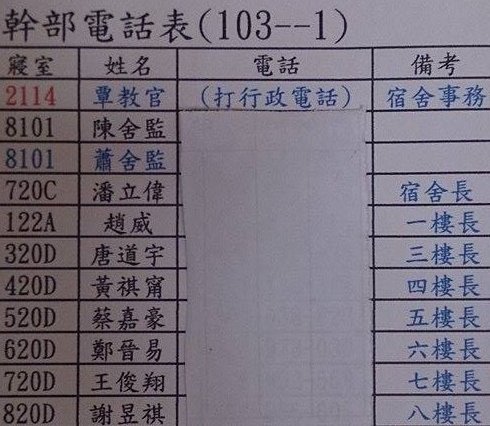 103學年一宿幹部名單