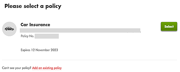 Please select a policy 選擇車輛