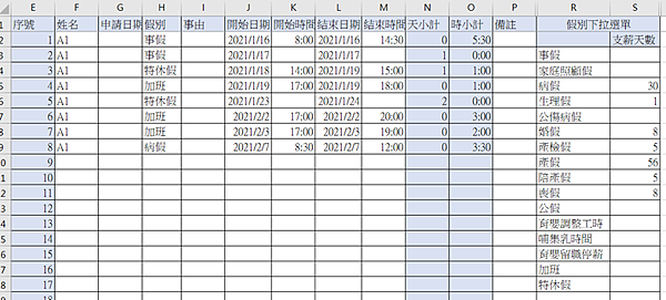 EXCEL休假統計計算2