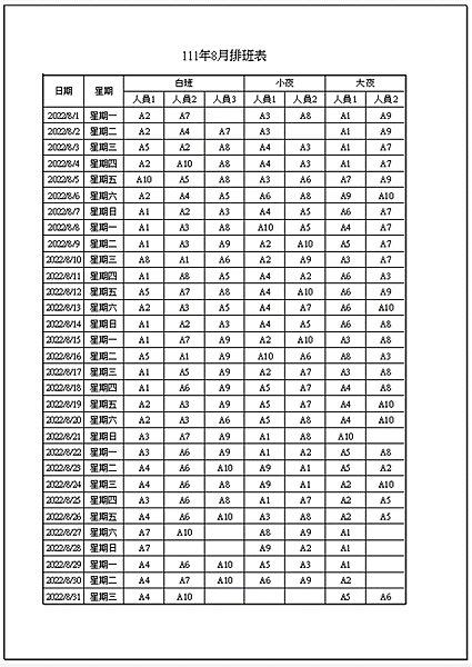 EXCEL薪資暨排班表整合2V - 排班表