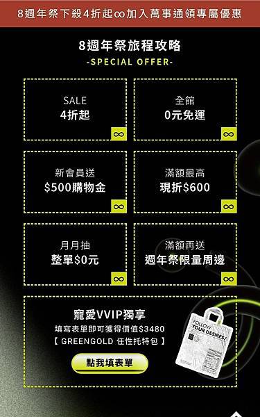 好康報報｜全館免運、滿千折百「GREENGOLD 8週年祭優