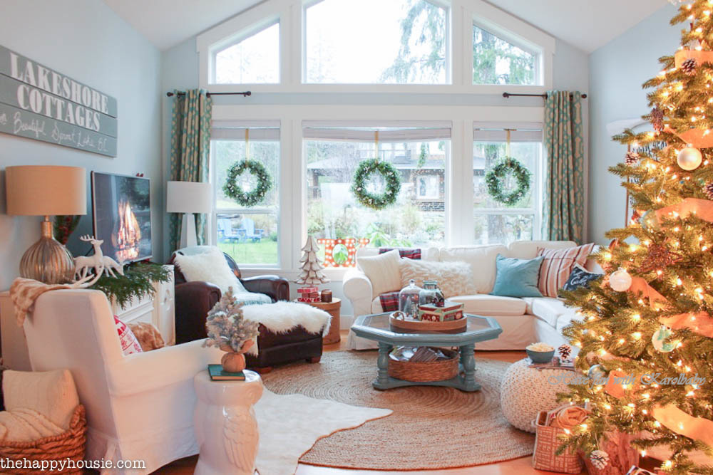 Lake-Cottage-Christmas-Decorating-in-our-Living-and-Dining-Room-at-thehappyhousie.com-Country-Living-Christmas-Home-Tour-2