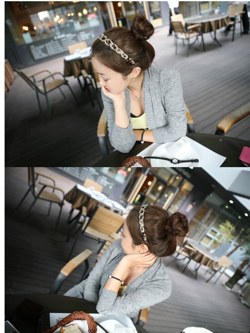 ∥微涼秋風∥㊣100%韓國空運精美鑲鑽圓環相扣時尚豹紋頭箍髮箍