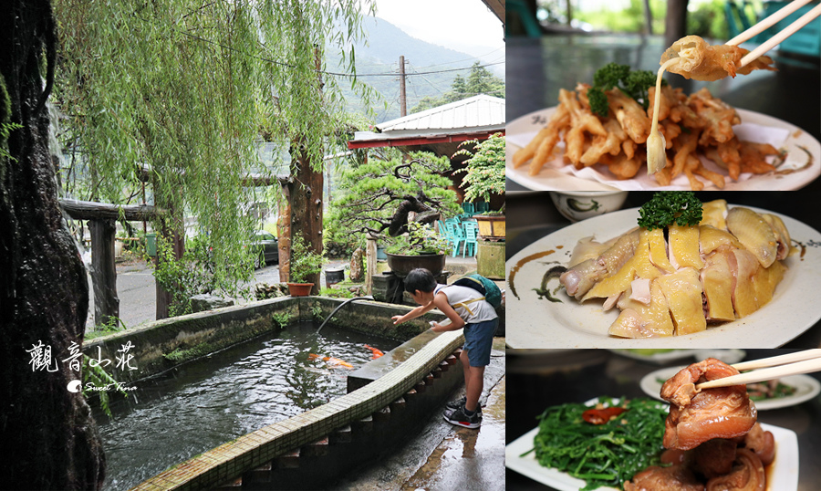 觀音山莊,桃花,櫻花,台一生態休閒農場,野菜料理,霧社,廬山溫泉,南投美食,埔里美食,特色料理,白斬土雞,糖醋溪魚,觀音瀑布,小百岳,森林