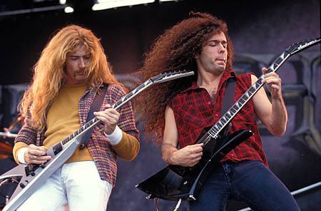 Marty Friedman (R) with Megadeth circa 1990. Mick Hutson/Redferns