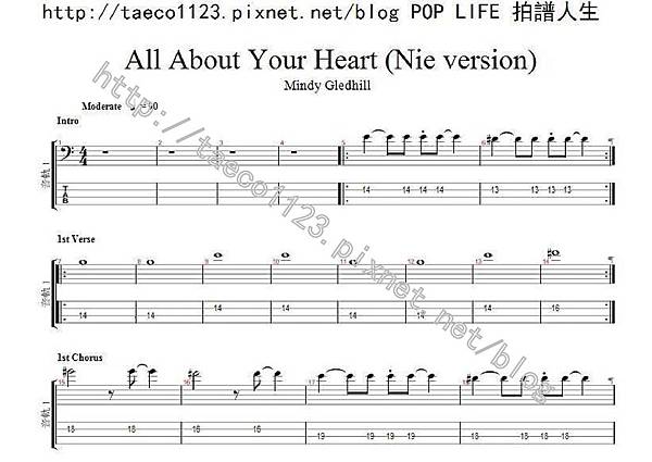 Mindy Gledhill-All About Your Heart BASS譜(GP) Mindy Gledhill-All About Your Heart BASS譜(GP)