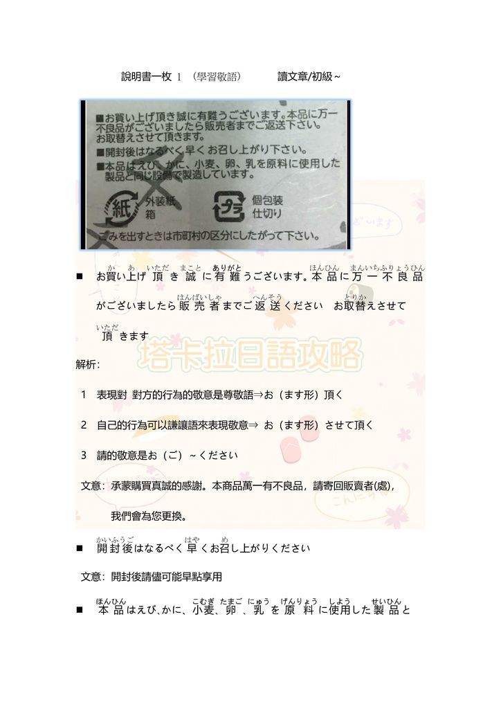 說明書一枚1 學習敬語 讀文章 初級 塔卡拉日語攻略 痞客邦 說明書一枚1 學習敬語 讀文章 初級 塔卡拉日語攻略 痞客邦