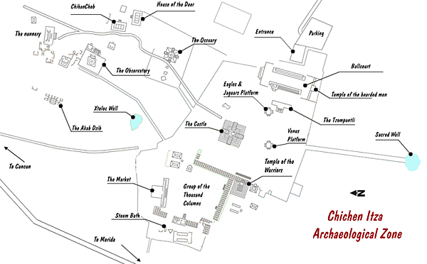 Chichén Itzá - Map of Ruined City