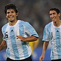 Sergio Aguero of Argentina (L) celebrates after scoring a goal during the 2008 the Beijing Olympic Games men's semi-final football match Brazil vs. Argentina on August 19, 2008 in Beijing.jpg