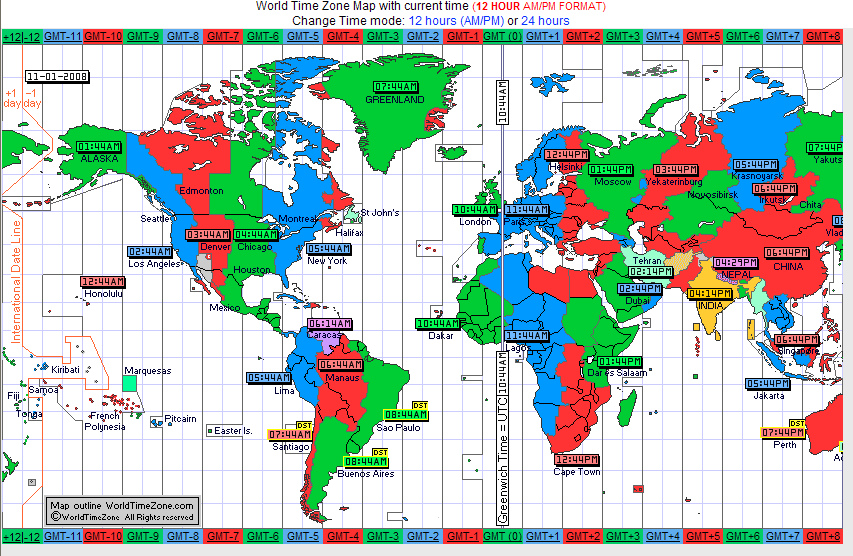 World Time Zone Map with current time