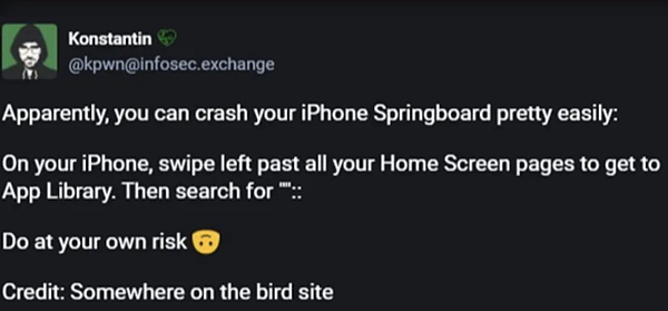 iPhone出現Bug!搜尋功能輸入「這4字元」直接當機!? iPhone出現Bug!搜尋功能輸入「這4字元」直接當機!?
