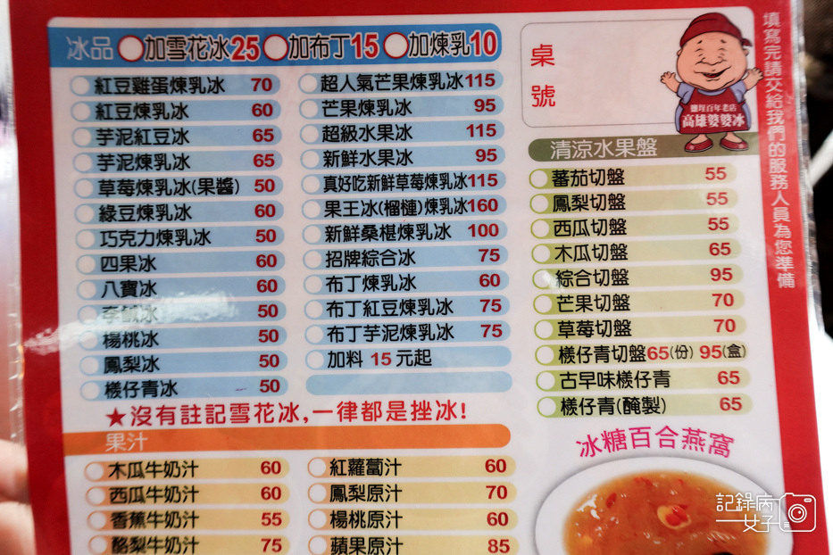 11高雄鹽埕區高雄婆婆冰創始總店菜單價位.jpg