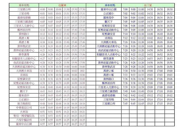 三星免費公車時刻表2011