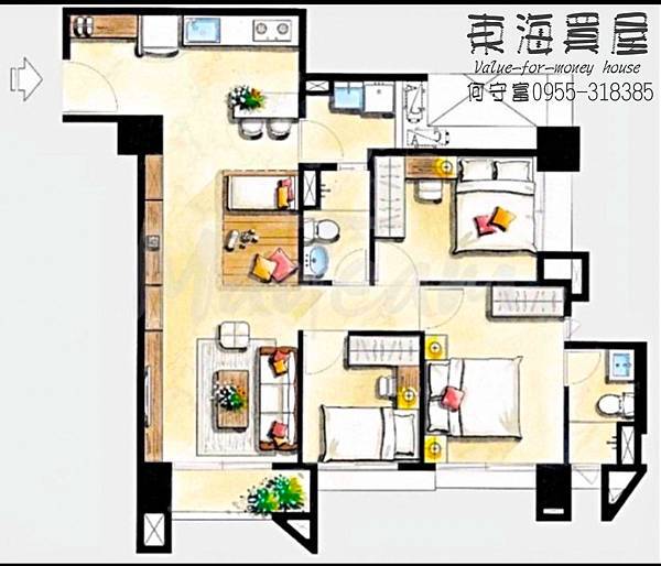 東海屋~大肚區-瑞美全新未住3房平車電梯華廈1168萬(已成