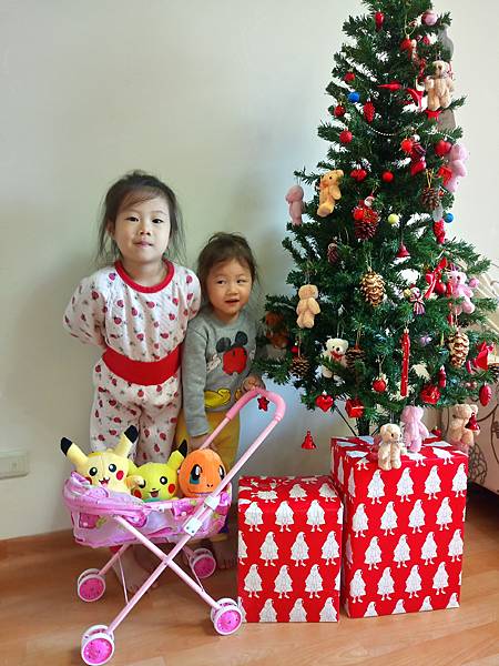 2016.12.19。(5歲3個月又10天)(3歲5個月又25天)。這2個寶貝帶著他們近期喜歡的寶貝說要聖誕樹合照一下~