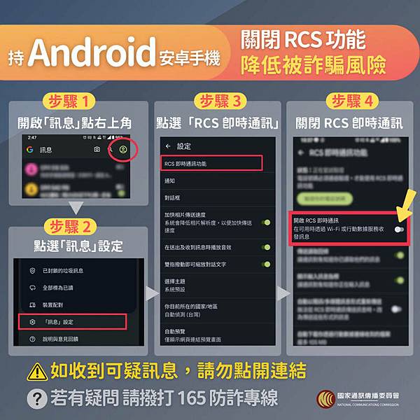 關閉RCS功能,阻絕詐騙?