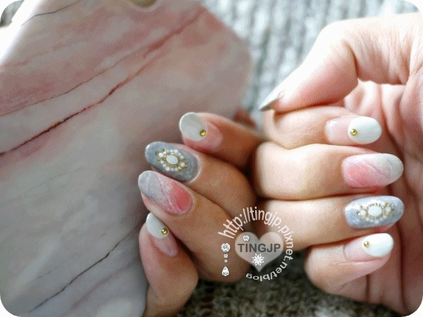 珊瑚粉漸層大理石指彩 珊瑚粉漸層大理石指彩