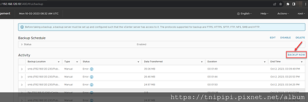 20231002_vCenter7 SMB備份測試 20231002_vCenter7 SMB備份測試